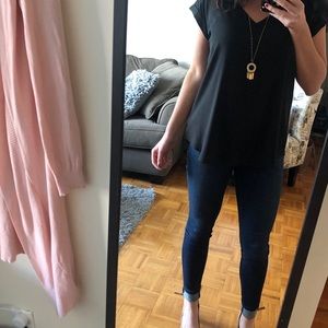 Black V-Neck Silky Top